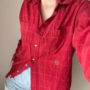 vintage 90s Tommy hilfiger red flannel plaid button down collegiate retro casual